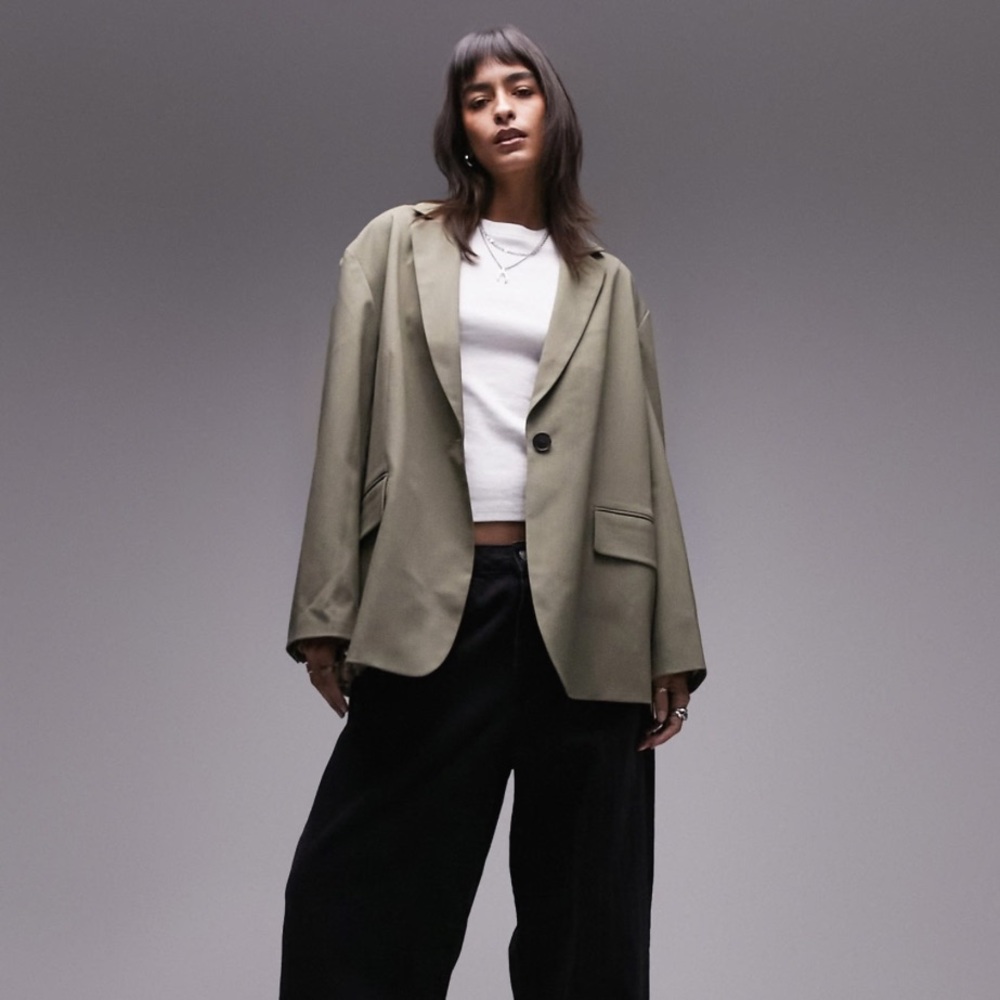 Topshop extreme grandad blazer in dark khaki